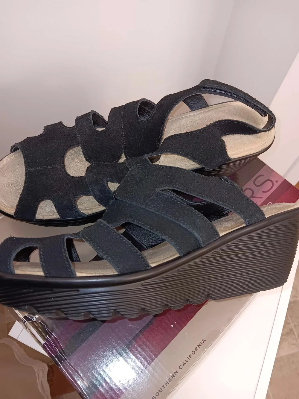 Skechers Black Suede  Wedge Sandals